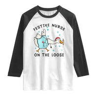Funny Goose Nurse Christmas Raglan Shirt Festive Nurses On The Loose - Wonder Print Shop