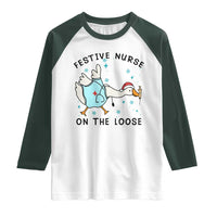 Funny Goose Nurse Christmas Raglan Shirt Festive Nurses On The Loose - Wonder Print Shop