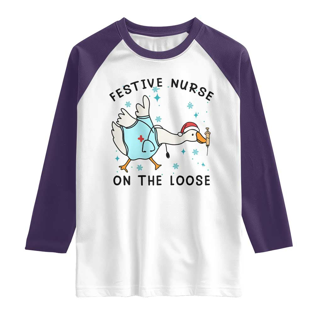 Funny Goose Nurse Christmas Raglan Shirt Festive Nurses On The Loose - Wonder Print Shop