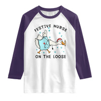 Funny Goose Nurse Christmas Raglan Shirt Festive Nurses On The Loose - Wonder Print Shop