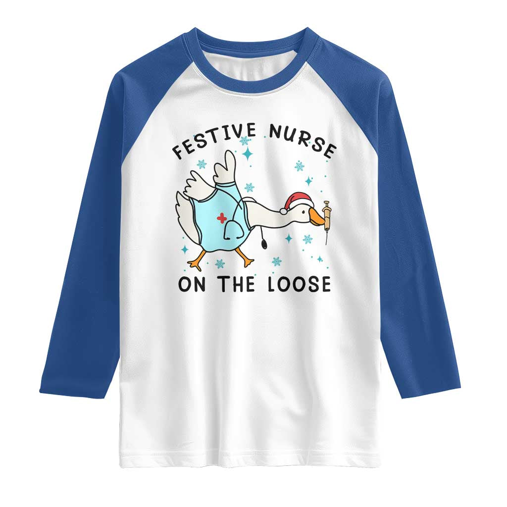 Funny Goose Nurse Christmas Raglan Shirt Festive Nurses On The Loose - Wonder Print Shop