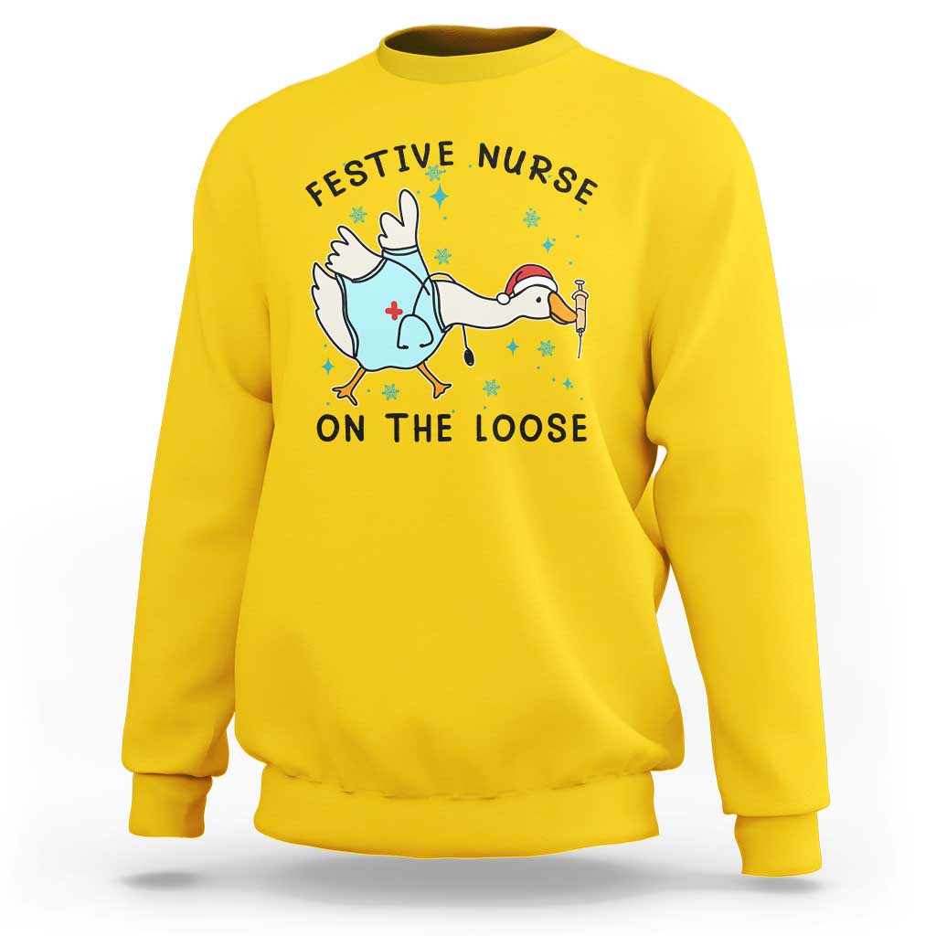 Funny Goose Nurse Christmas Sweatshirt Festive Nurses On The Loose - Wonder Print Shop