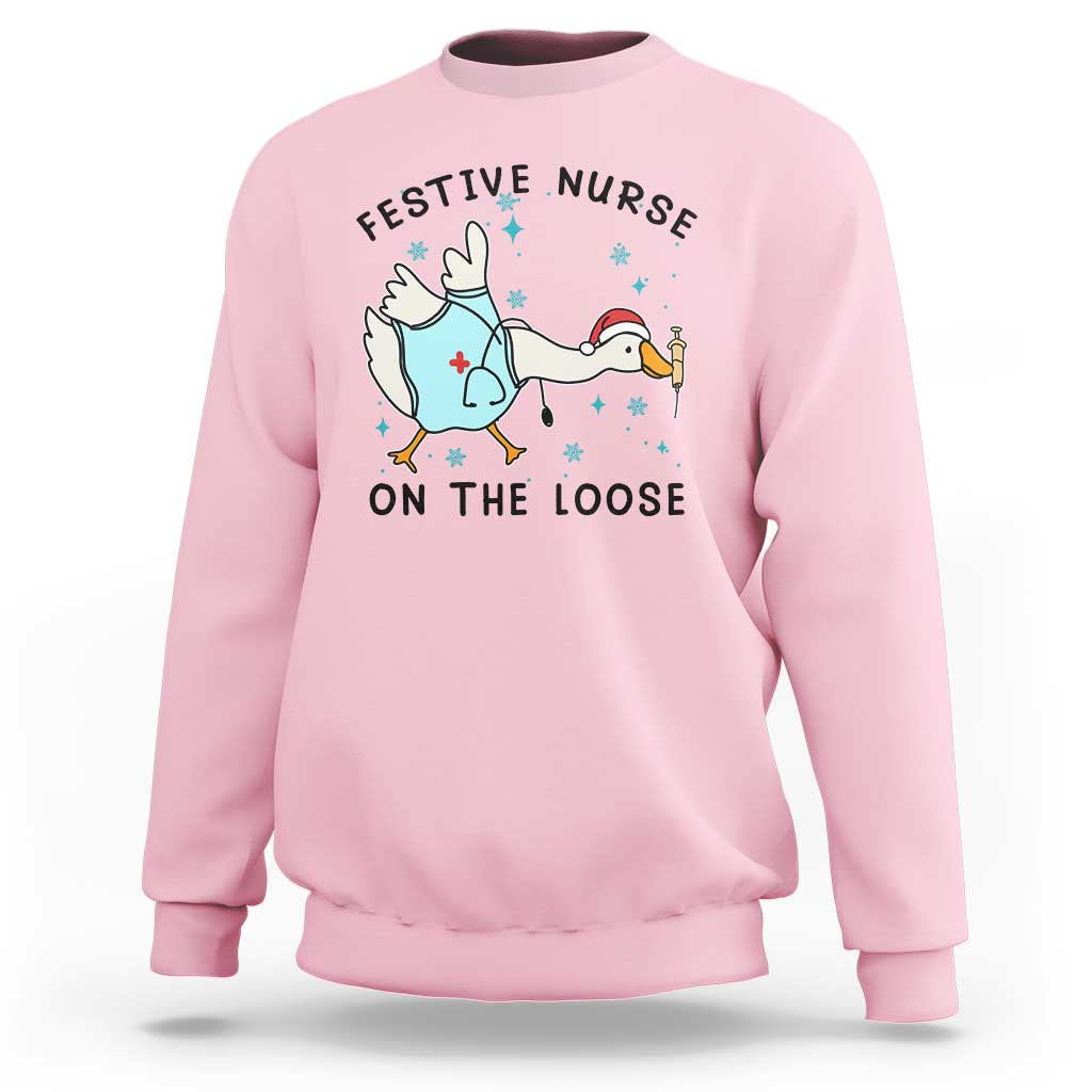 Funny Goose Nurse Christmas Sweatshirt Festive Nurses On The Loose - Wonder Print Shop