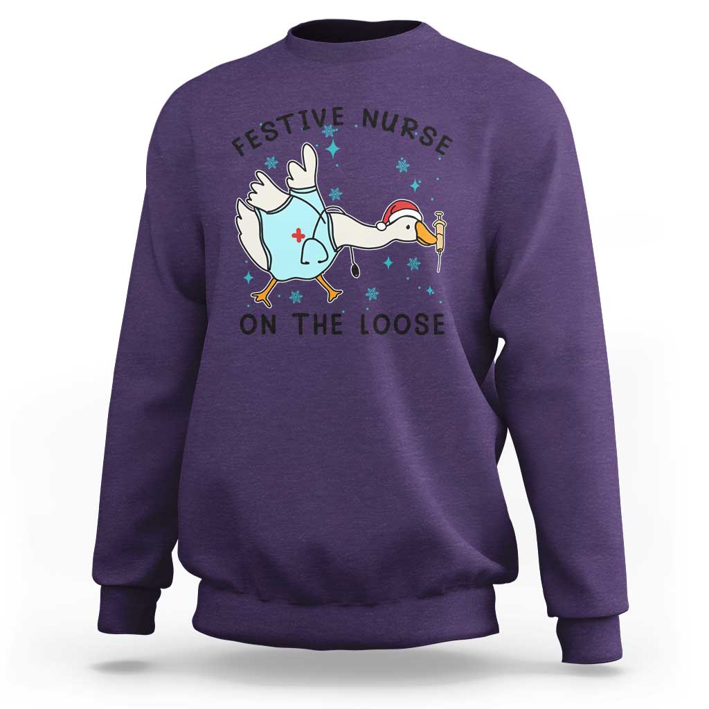Funny Goose Nurse Christmas Sweatshirt Festive Nurses On The Loose - Wonder Print Shop