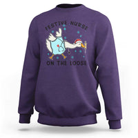 Funny Goose Nurse Christmas Sweatshirt Festive Nurses On The Loose - Wonder Print Shop