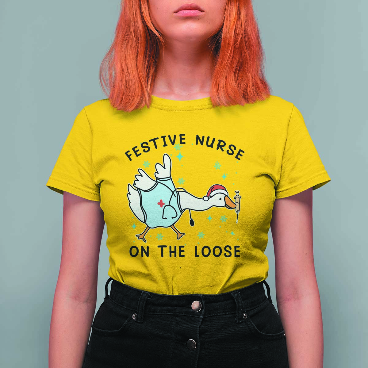 Funny Goose Nurse Christmas T Shirt For Women Festive Nurses On The Loose - Wonder Print Shop
