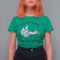 Funny Goose Nurse Christmas T Shirt For Women Festive Nurses On The Loose - Wonder Print Shop