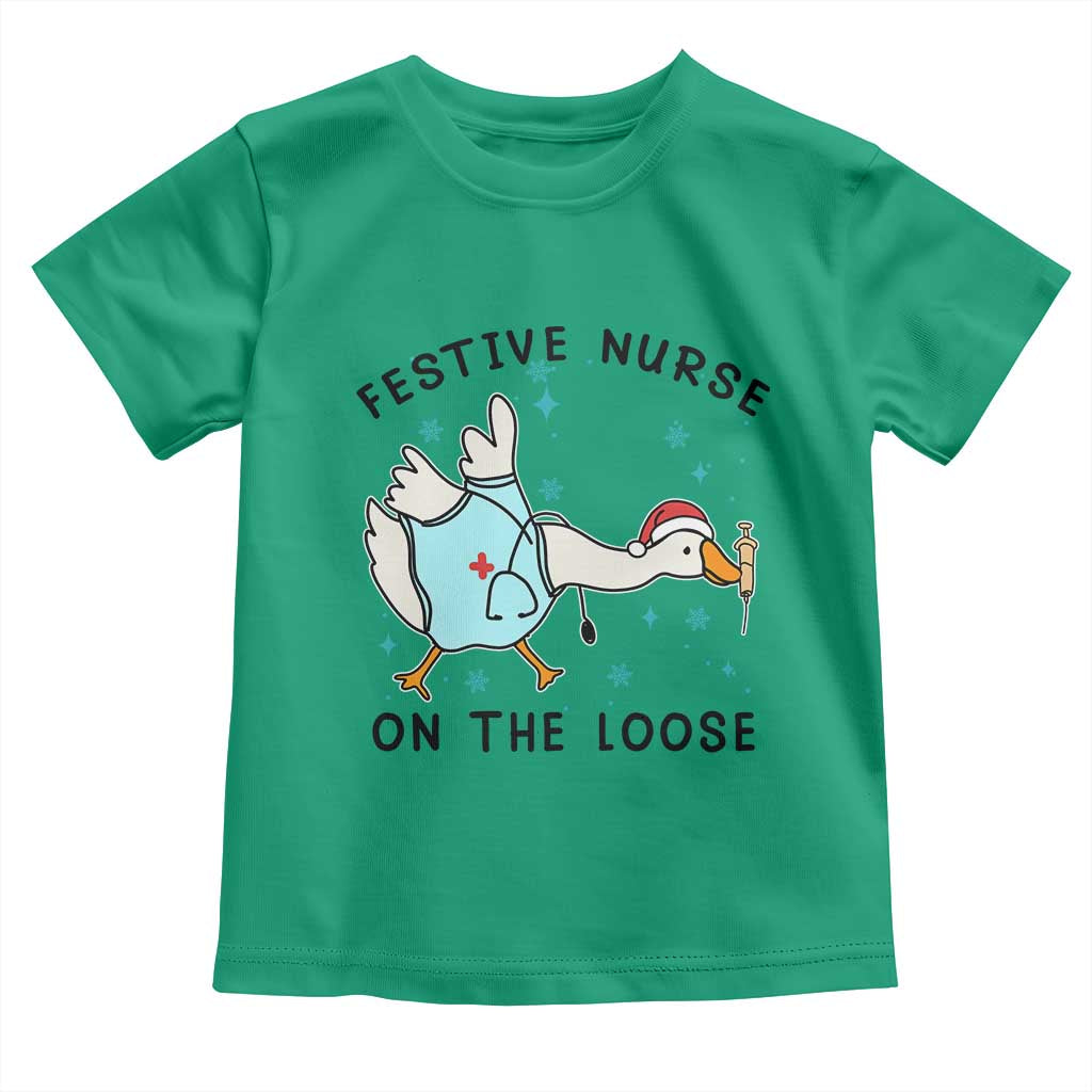 Funny Goose Nurse Christmas Toddler T Shirt Festive Nurses On The Loose - Wonder Print Shop