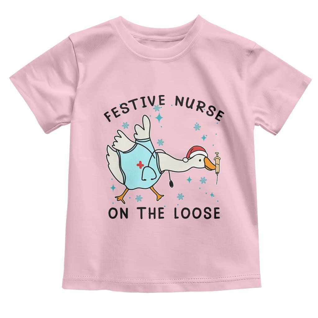 Funny Goose Nurse Christmas Toddler T Shirt Festive Nurses On The Loose - Wonder Print Shop