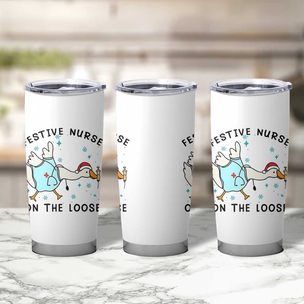 Funny Goose Nurse Christmas Tumbler Cup Festive Nurses On The Loose - Wonder Print Shop