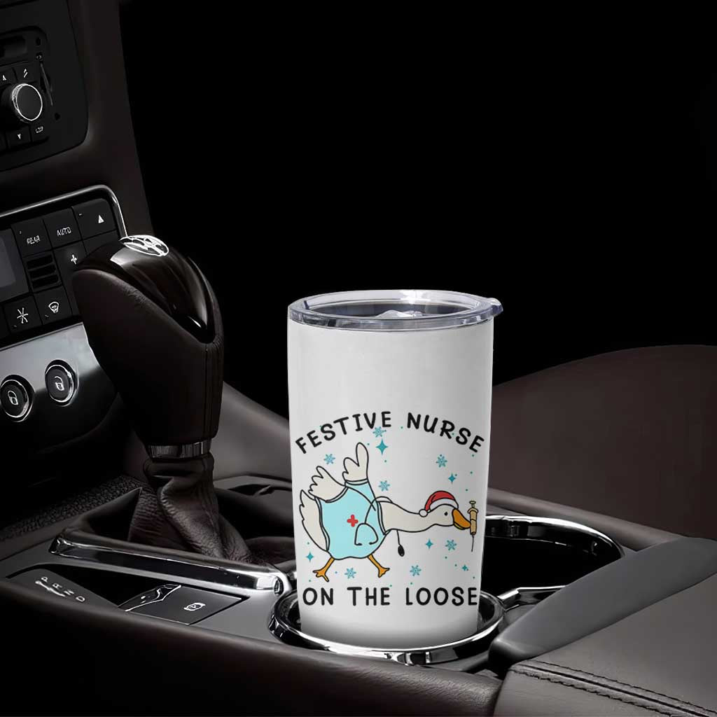 Funny Goose Nurse Christmas Tumbler Cup Festive Nurses On The Loose - Wonder Print Shop