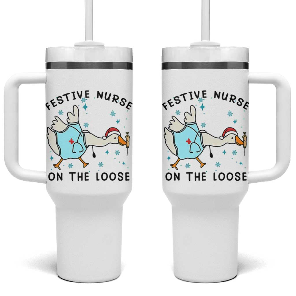 Funny Goose Nurse Christmas Tumbler With Handle Festive Nurses On The Loose - Wonder Print Shop