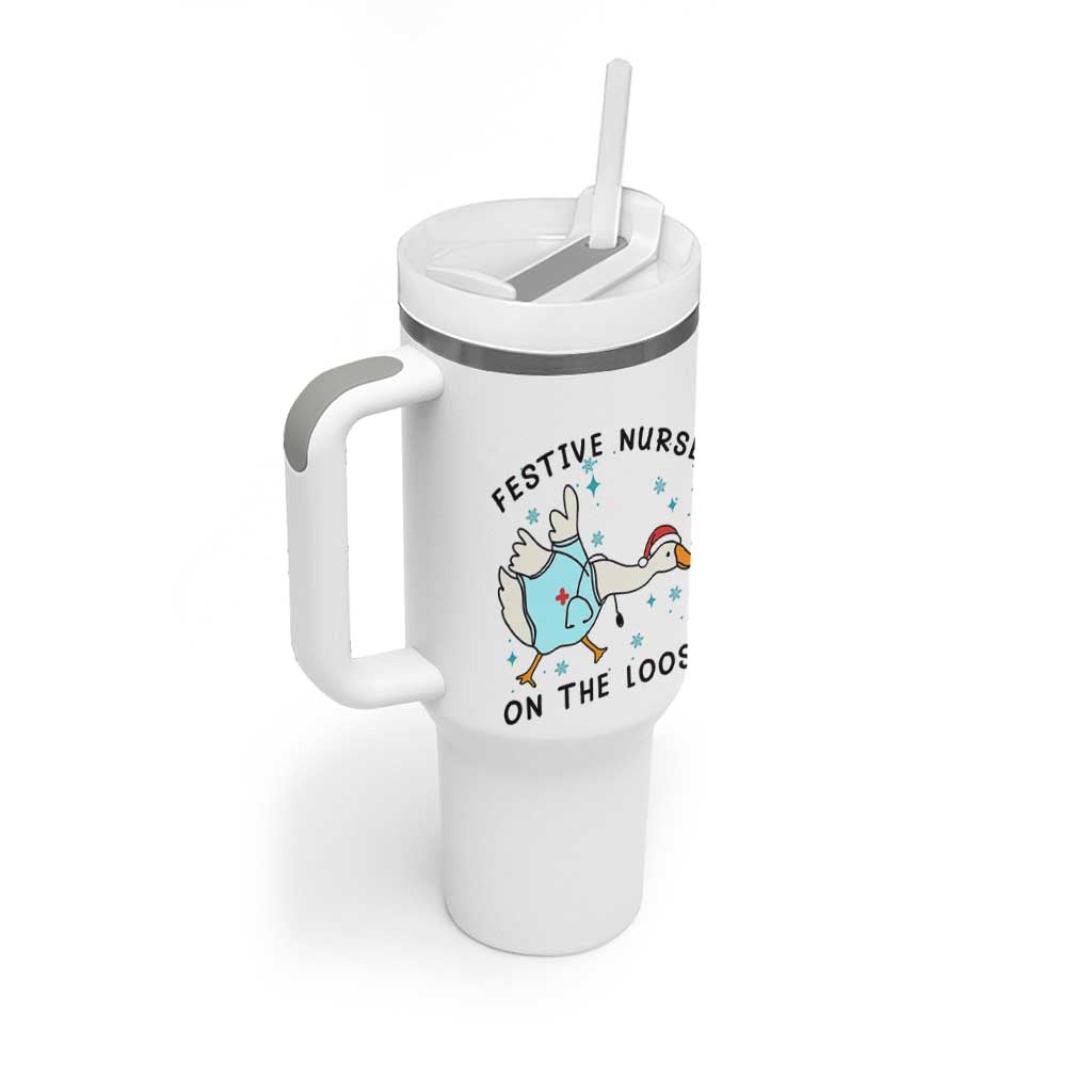 Funny Goose Nurse Christmas Tumbler With Handle Festive Nurses On The Loose - Wonder Print Shop