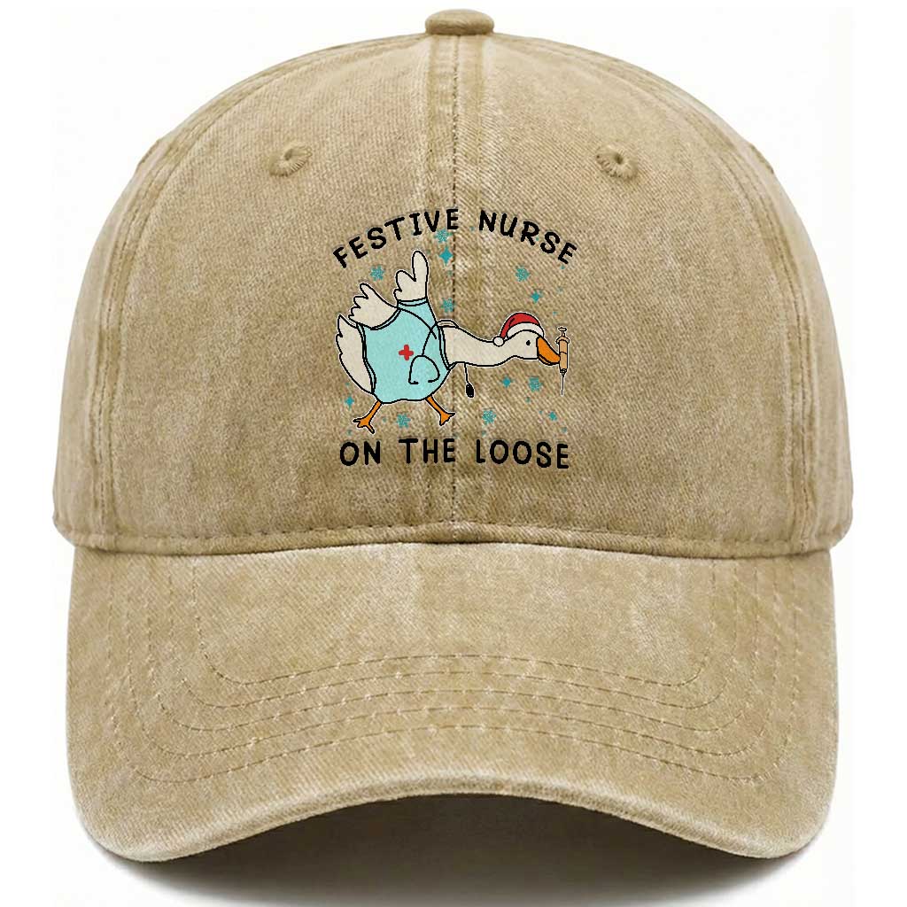 Funny Goose Nurse Christmas Washed Cotton Baseball Cap Festive Nurses On The Loose