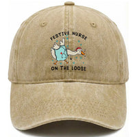 Funny Goose Nurse Christmas Washed Cotton Baseball Cap Festive Nurses On The Loose