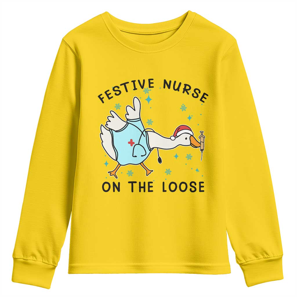 Funny Goose Nurse Christmas Youth Sweatshirt Festive Nurses On The Loose - Wonder Print Shop