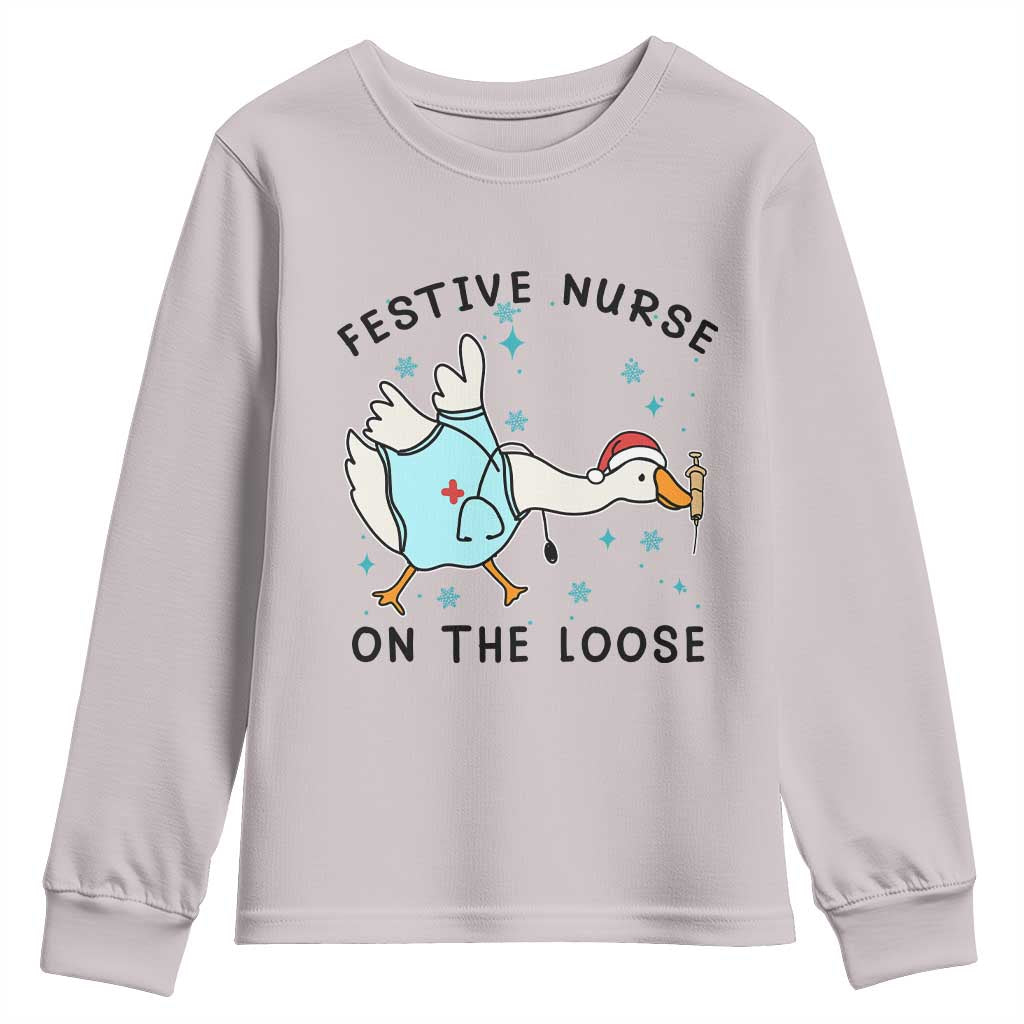 Funny Goose Nurse Christmas Youth Sweatshirt Festive Nurses On The Loose - Wonder Print Shop