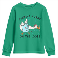 Funny Goose Nurse Christmas Youth Sweatshirt Festive Nurses On The Loose - Wonder Print Shop