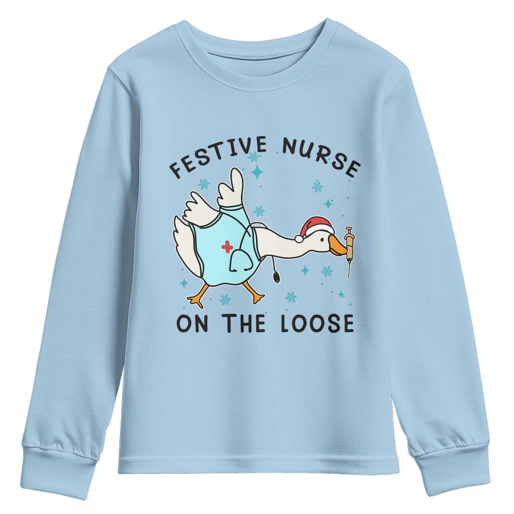 Funny Goose Nurse Christmas Youth Sweatshirt Festive Nurses On The Loose - Wonder Print Shop