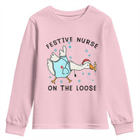 Funny Goose Nurse Christmas Youth Sweatshirt Festive Nurses On The Loose - Wonder Print Shop