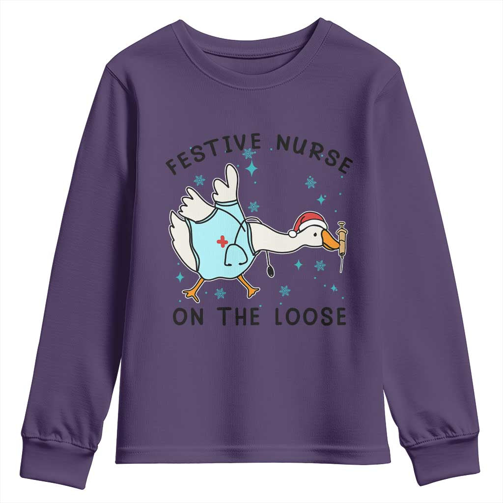 Funny Goose Nurse Christmas Youth Sweatshirt Festive Nurses On The Loose - Wonder Print Shop