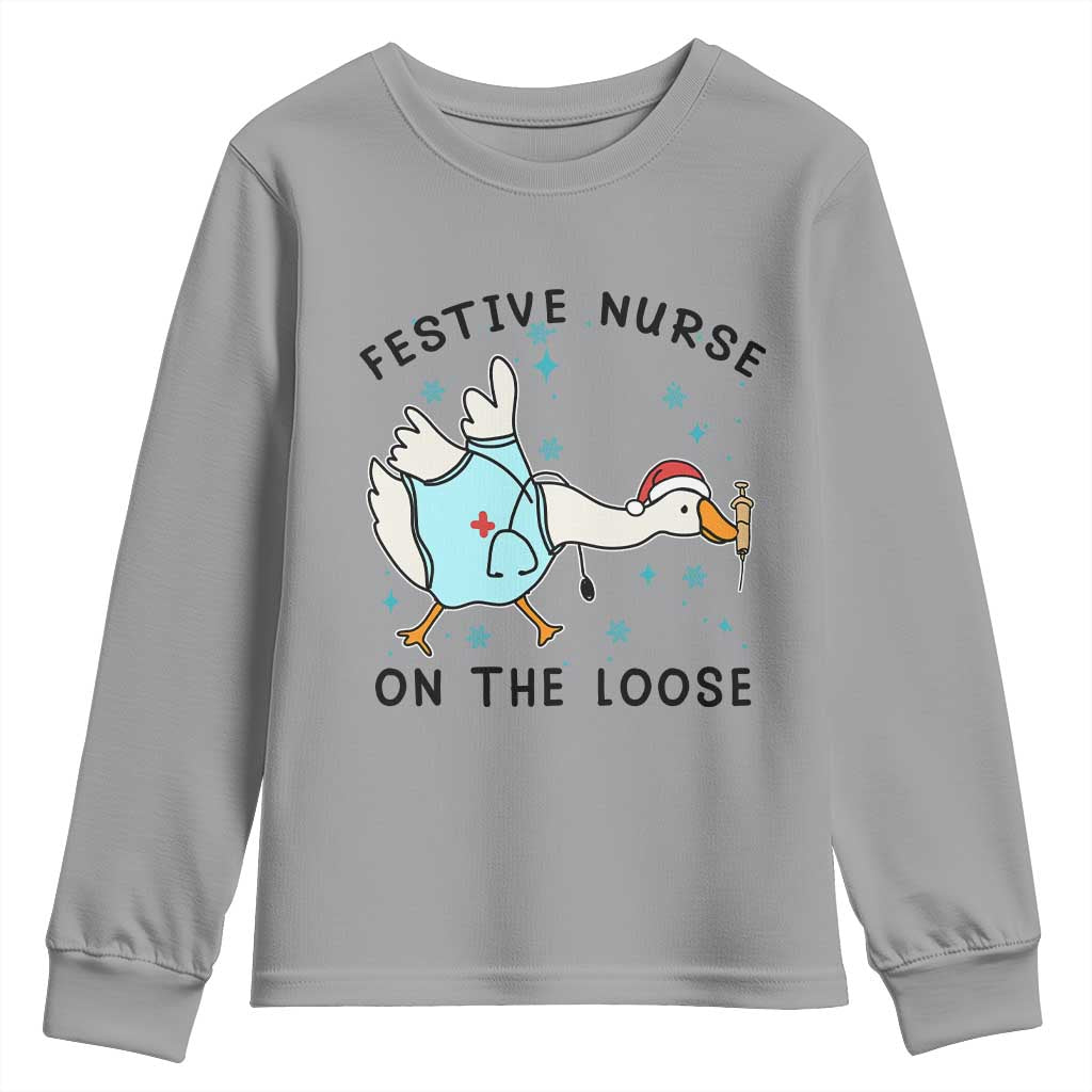 Funny Goose Nurse Christmas Youth Sweatshirt Festive Nurses On The Loose - Wonder Print Shop