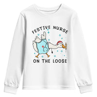 Funny Goose Nurse Christmas Youth Sweatshirt Festive Nurses On The Loose - Wonder Print Shop