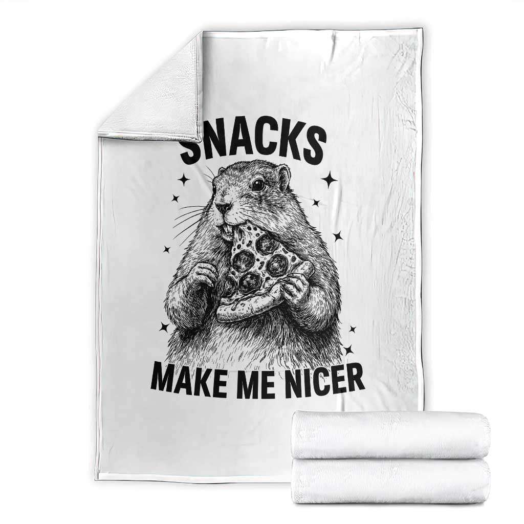 Funny Groundhog Eating Pizza Throw Blanket Snacks Make Me Nicer