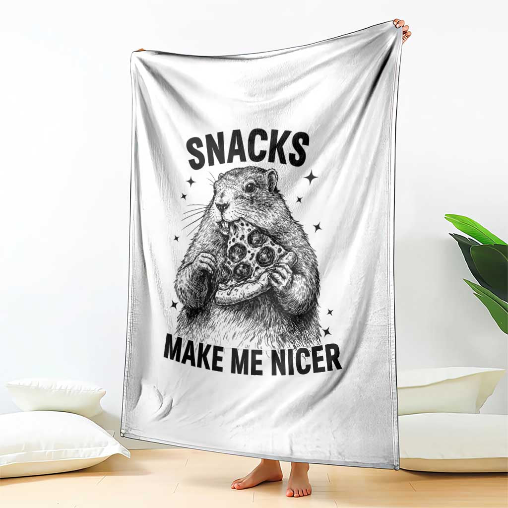Funny Groundhog Eating Pizza Throw Blanket Snacks Make Me Nicer