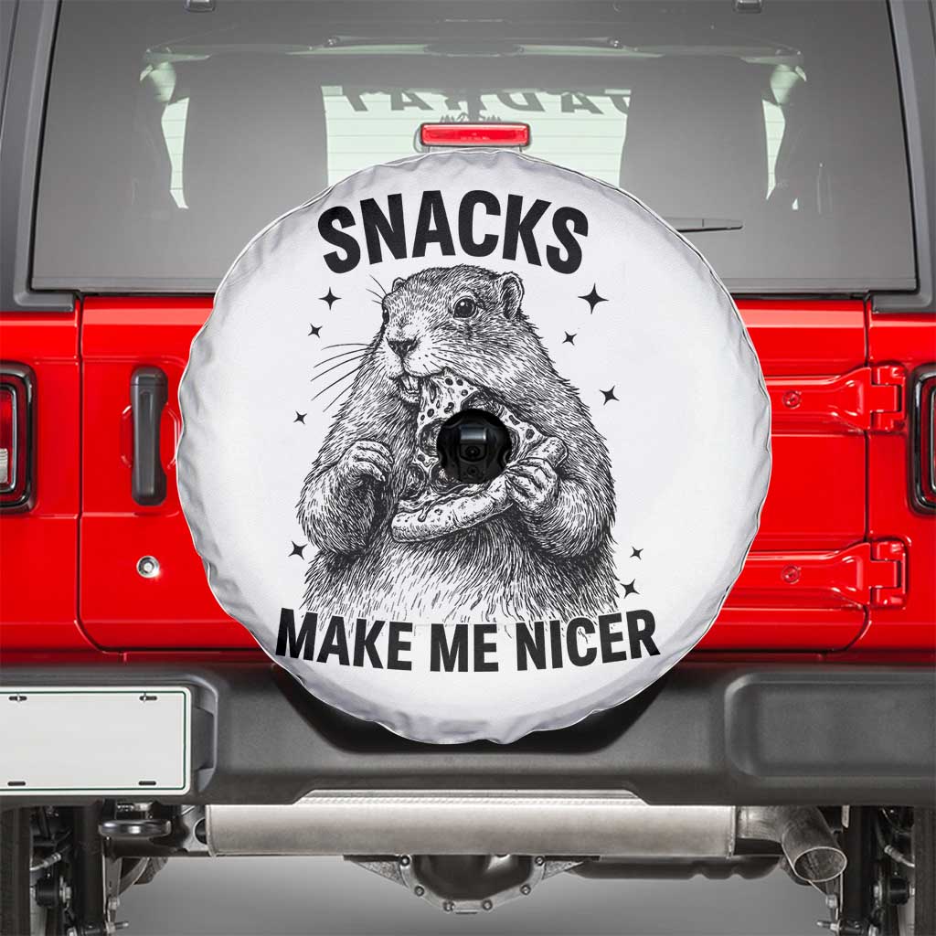 Funny Groundhog Eating Pizza Spare Tire Cover Snacks Make Me Nicer