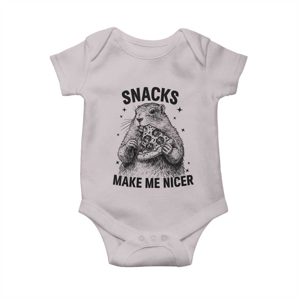 Funny Groundhog Eating Pizza Baby Onesie Snacks Make Me Nicer