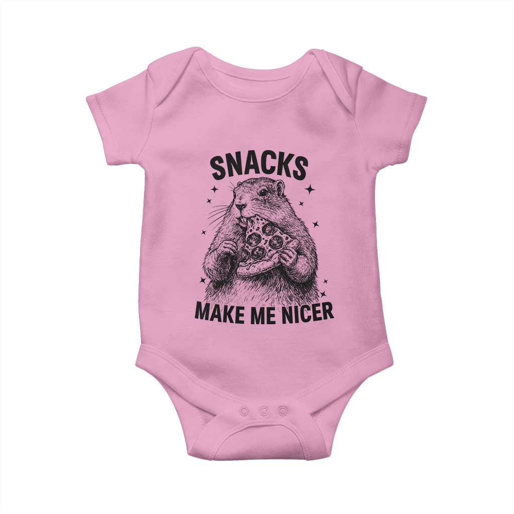 Funny Groundhog Eating Pizza Baby Onesie Snacks Make Me Nicer