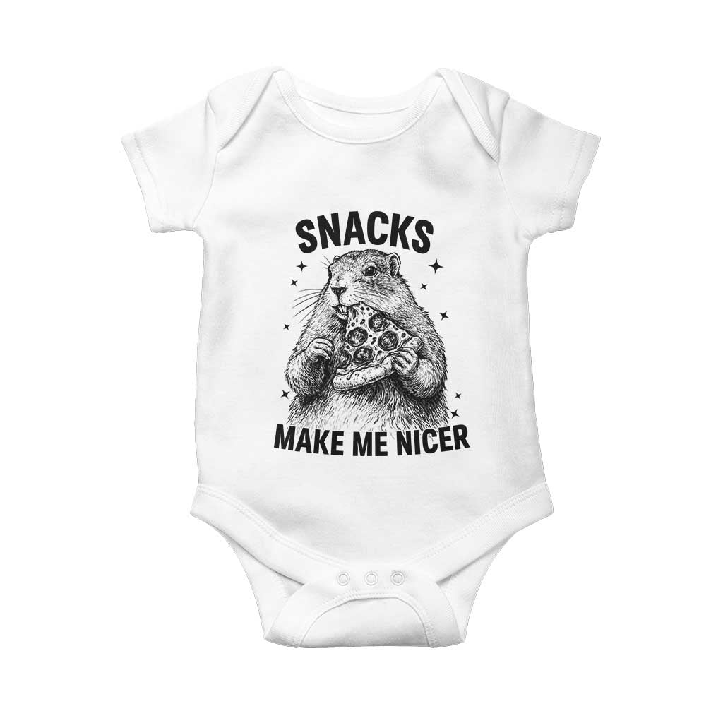Funny Groundhog Eating Pizza Baby Onesie Snacks Make Me Nicer