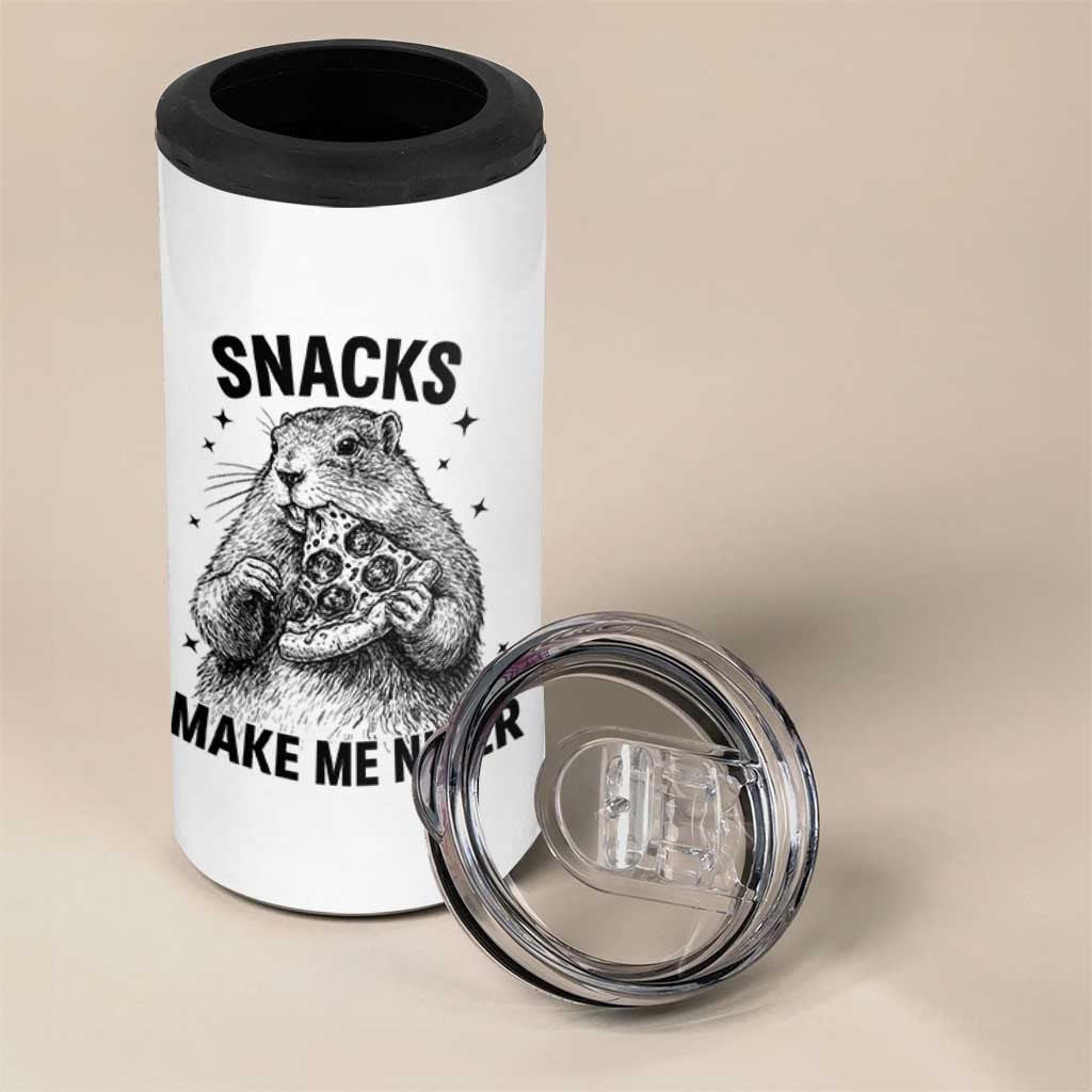 Funny Groundhog Eating Pizza 4 in 1 Can Cooler Tumbler Snacks Make Me Nicer
