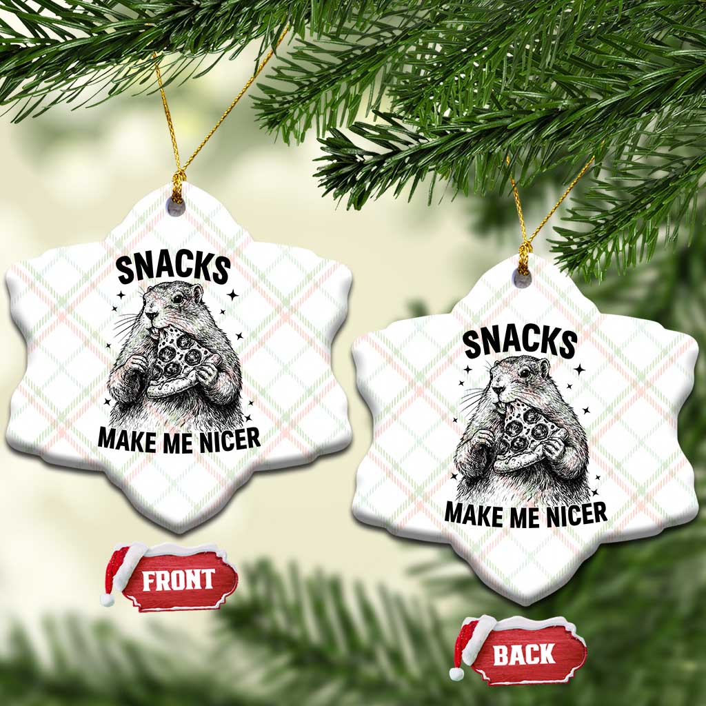 Funny Groundhog Eating Pizza Ceramic Ornament Snacks Make Me Nicer