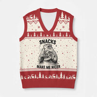 Funny Groundhog Eating Pizza V-Neck Knit Sweater Vest Snacks Make Me Nicer