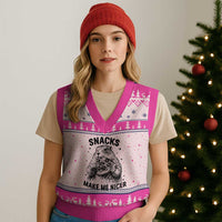 Funny Groundhog Eating Pizza V-Neck Knit Sweater Vest Snacks Make Me Nicer