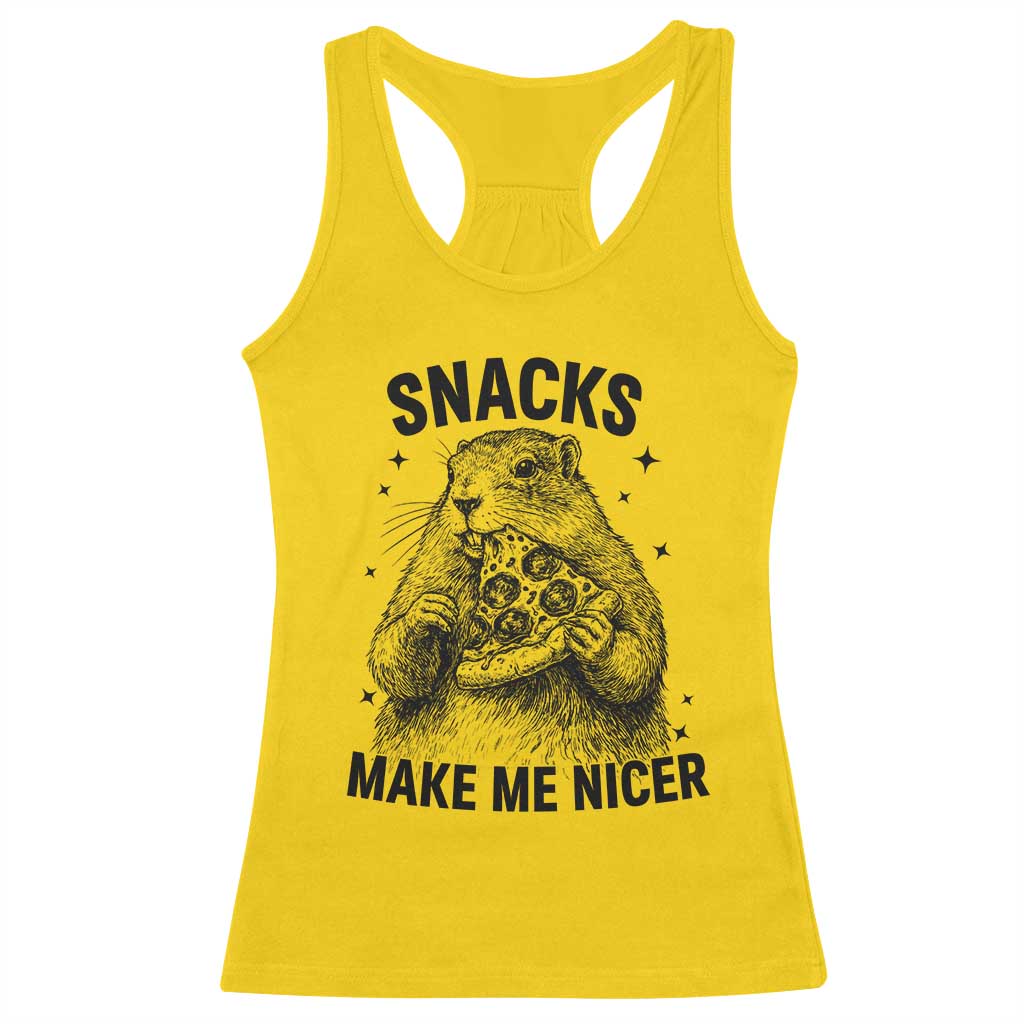 Funny Groundhog Eating Pizza Racerback Tank Top Snacks Make Me Nicer