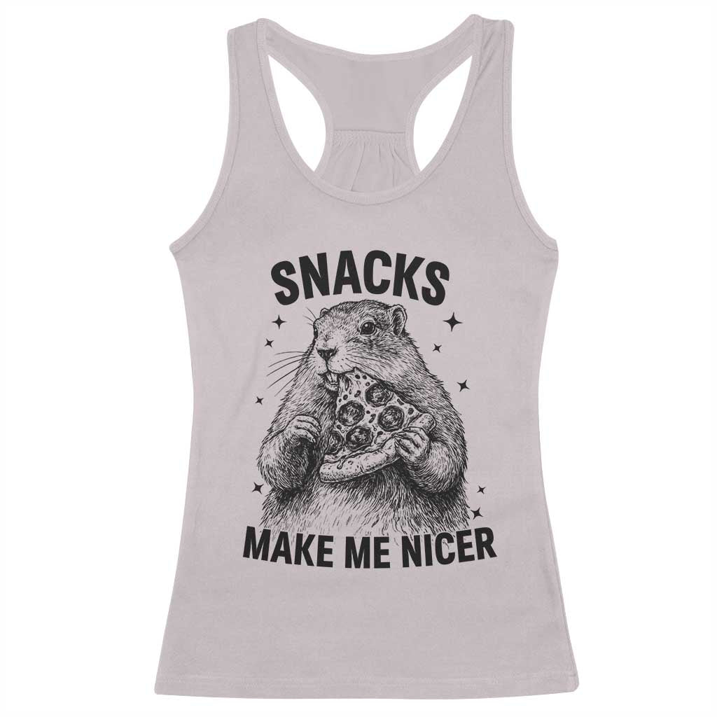 Funny Groundhog Eating Pizza Racerback Tank Top Snacks Make Me Nicer