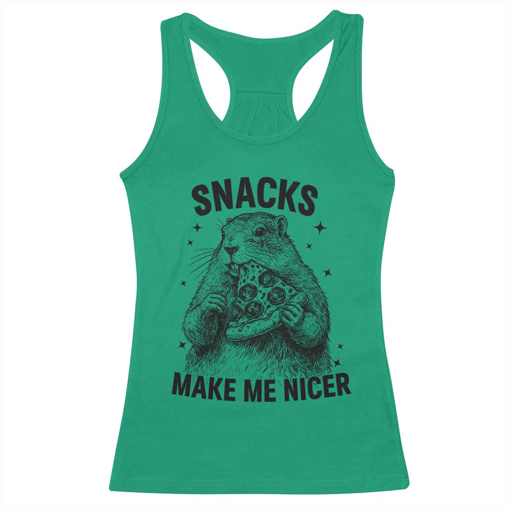 Funny Groundhog Eating Pizza Racerback Tank Top Snacks Make Me Nicer