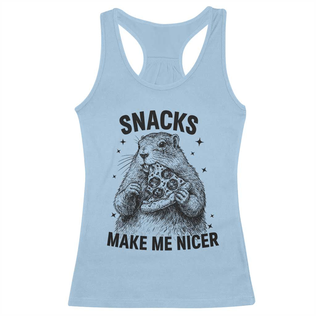 Funny Groundhog Eating Pizza Racerback Tank Top Snacks Make Me Nicer