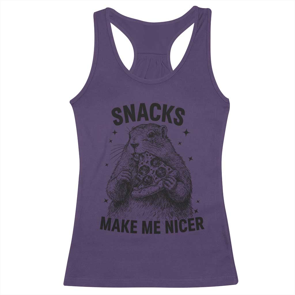 Funny Groundhog Eating Pizza Racerback Tank Top Snacks Make Me Nicer