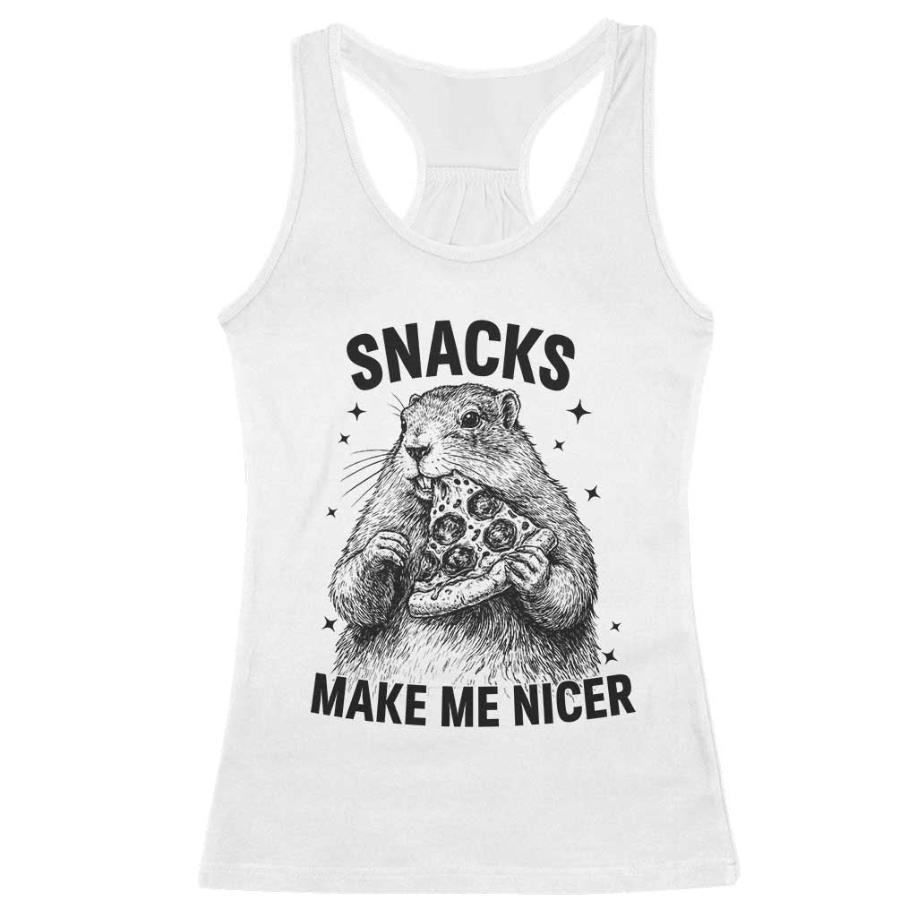 Funny Groundhog Eating Pizza Racerback Tank Top Snacks Make Me Nicer