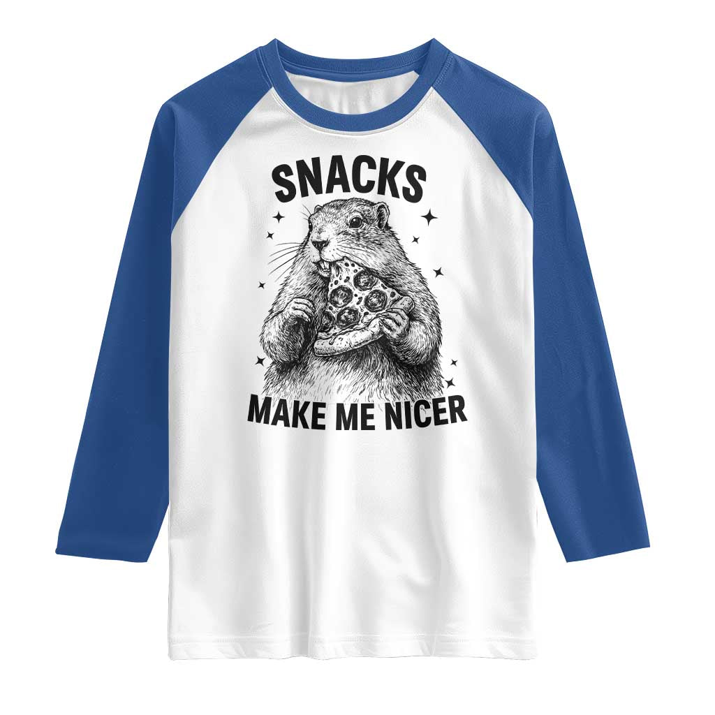 Funny Groundhog Eating Pizza Raglan Shirt Snacks Make Me Nicer