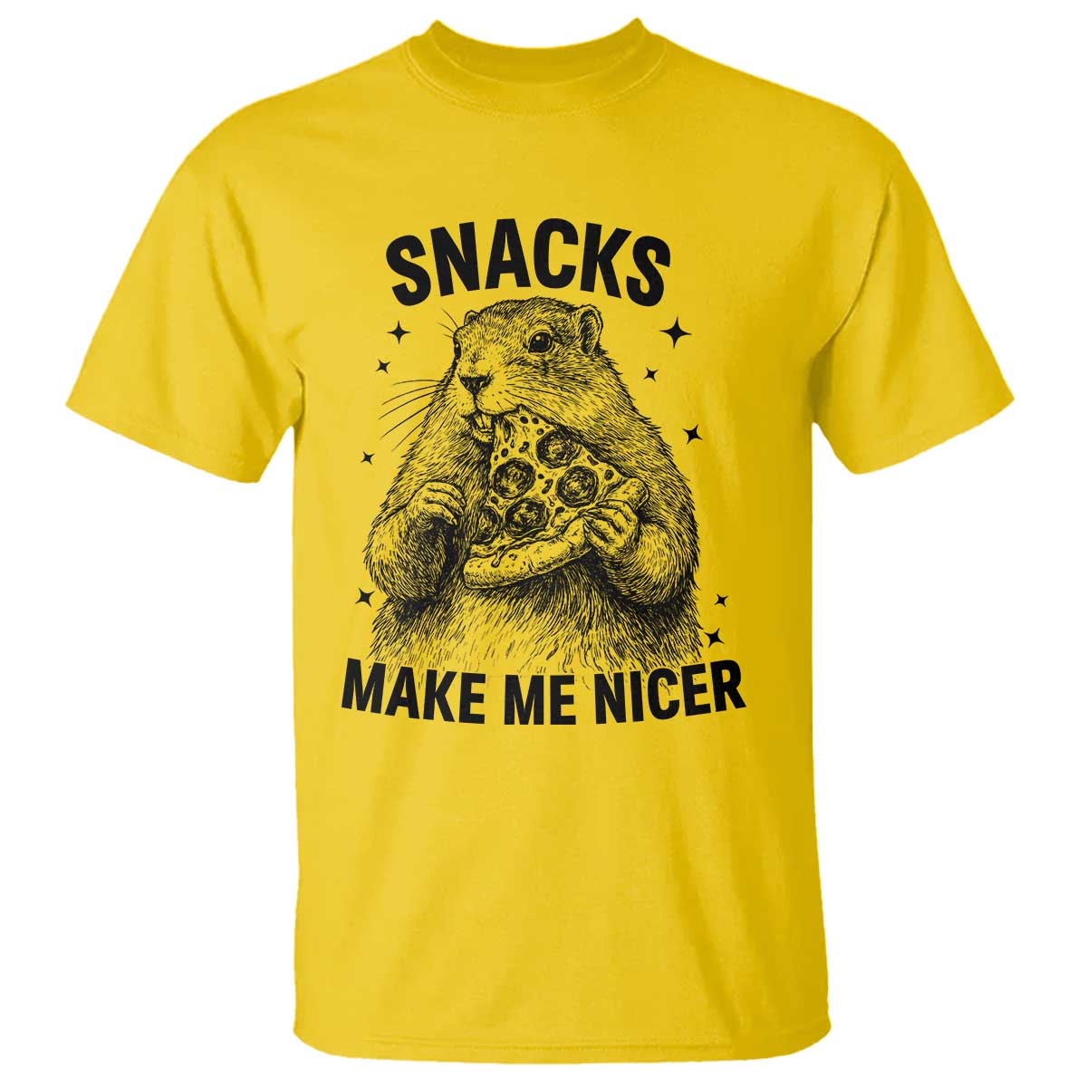 Funny Groundhog Eating Pizza T Shirt Snacks Make Me Nicer