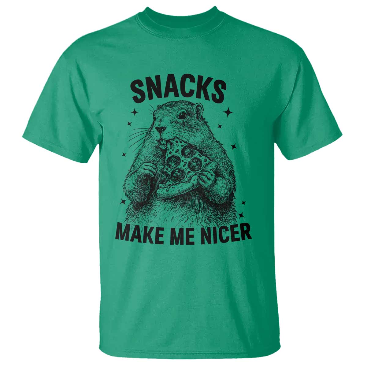 Funny Groundhog Eating Pizza T Shirt Snacks Make Me Nicer