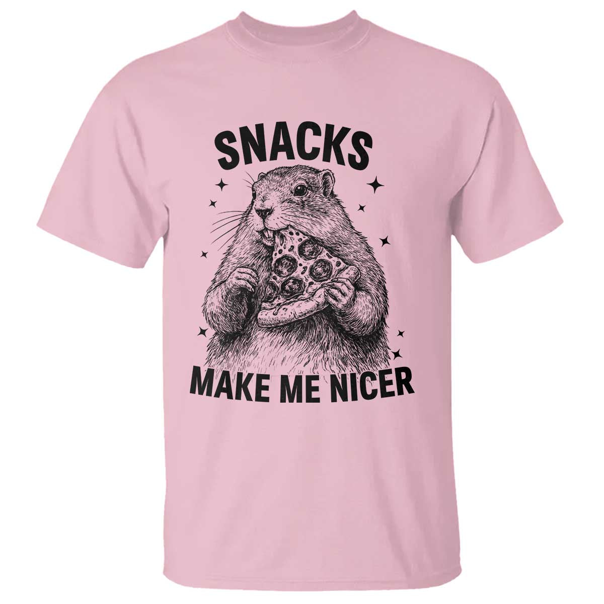 Funny Groundhog Eating Pizza T Shirt Snacks Make Me Nicer