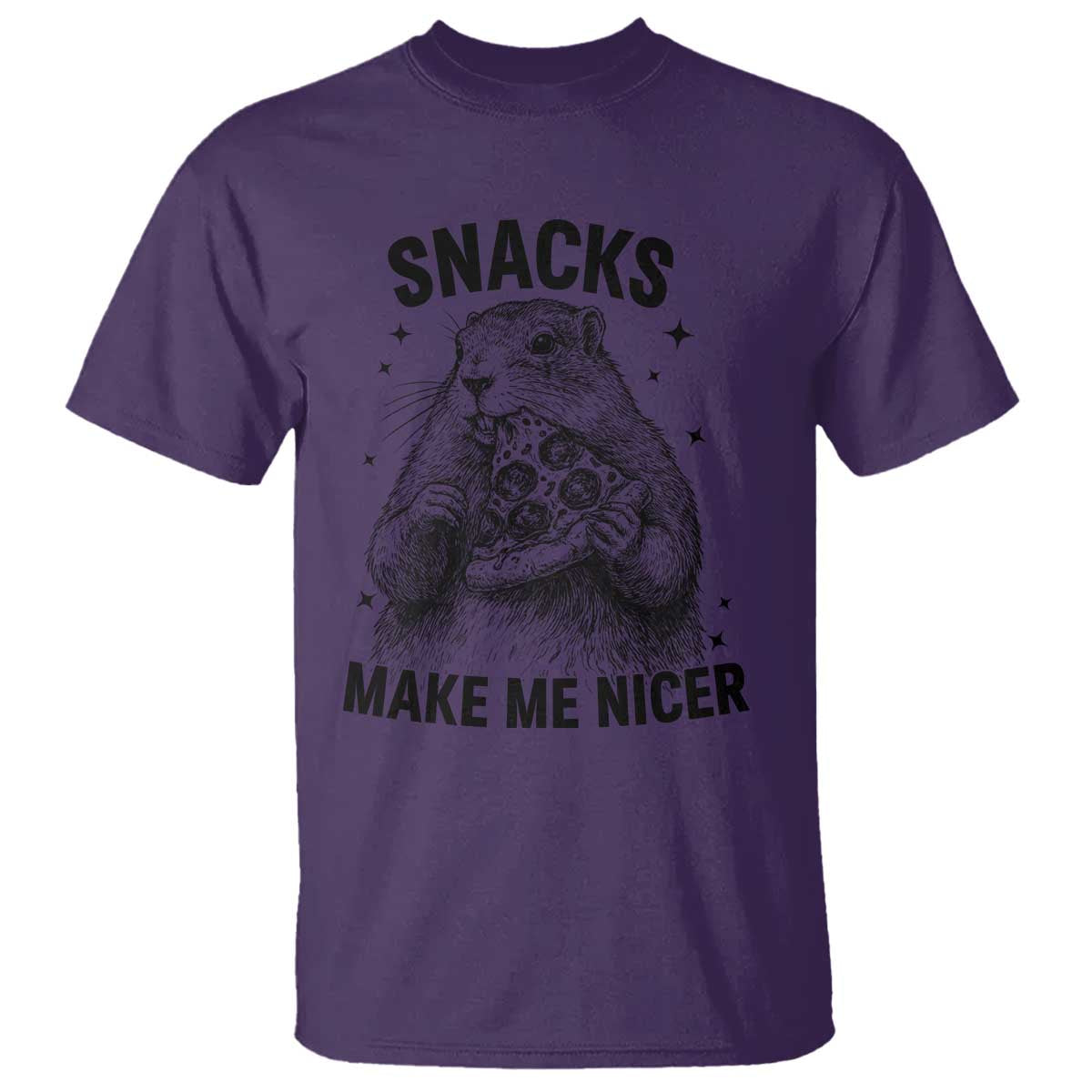 Funny Groundhog Eating Pizza T Shirt Snacks Make Me Nicer