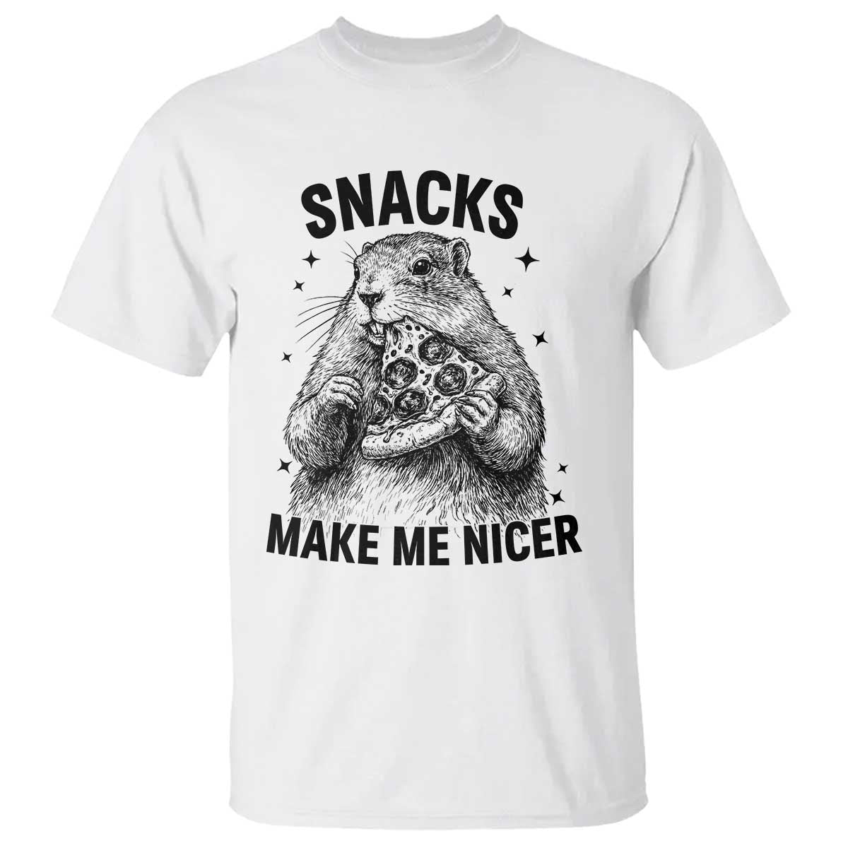 Funny Groundhog Eating Pizza T Shirt Snacks Make Me Nicer