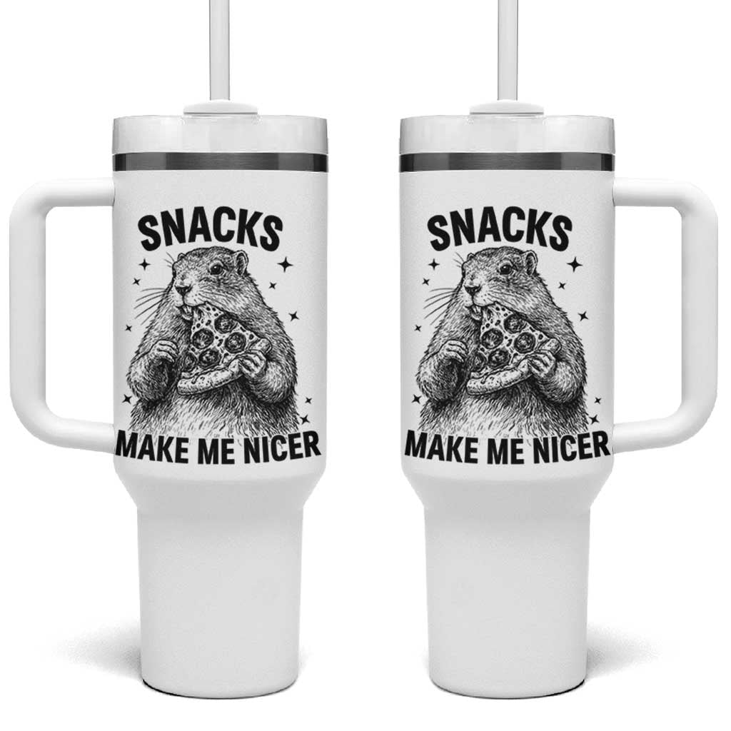 Funny Groundhog Eating Pizza Tumbler With Handle Snacks Make Me Nicer